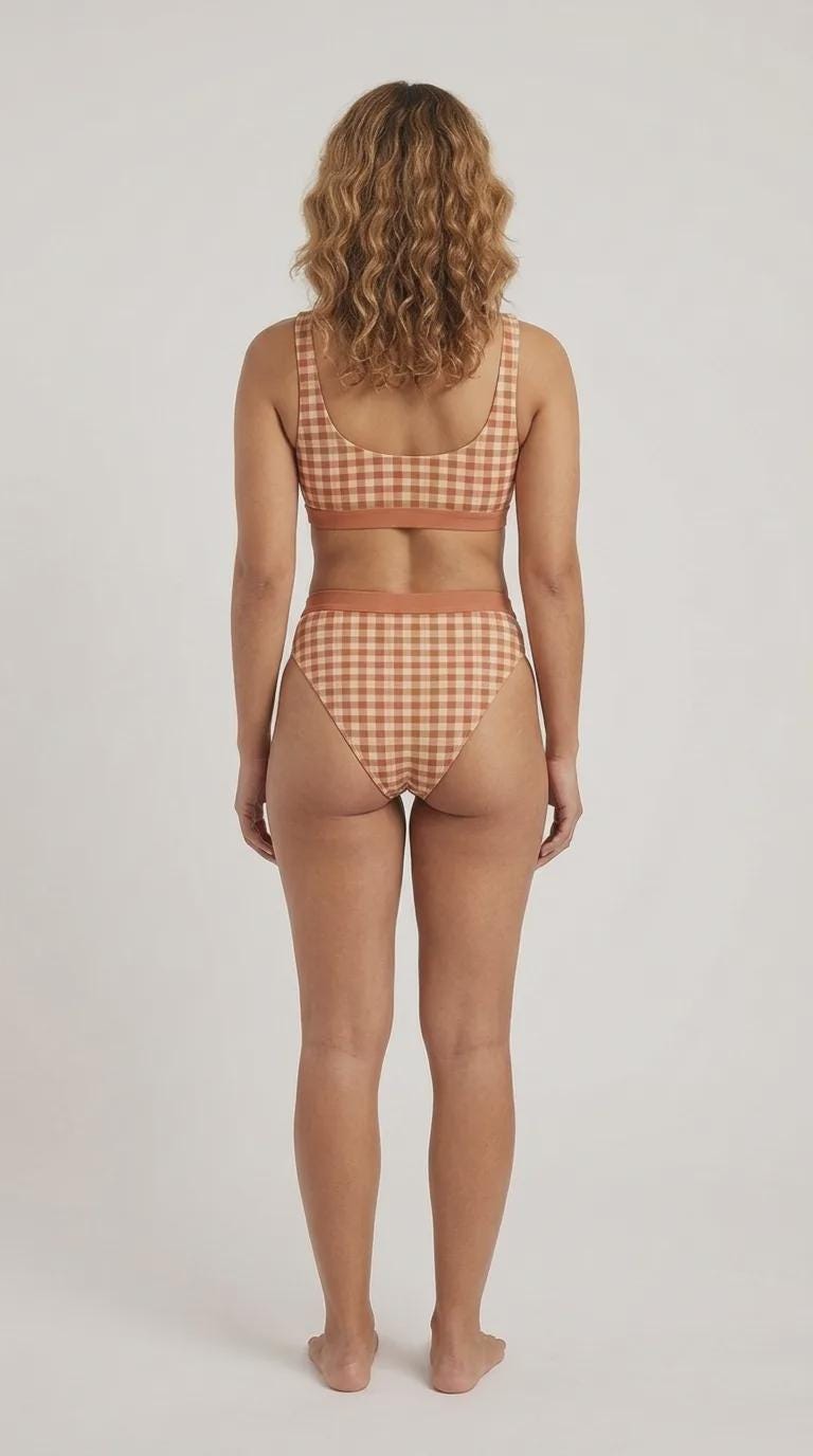 Vintage-Inspired Plaid Sporty Sexy Bikini – High-Waist High-Leg Swimsuit, Scoop-Neck Crop-Top, Earthy Colours