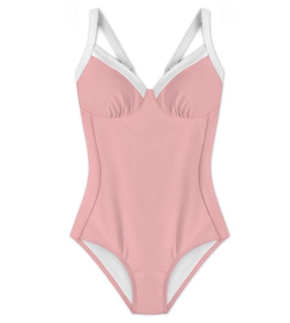 Retro Romantic Push-Up One-Piece Swimsuit with Lace-Up Back, Pink