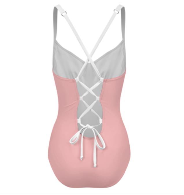 Retro Romantic Push-Up One-Piece Swimsuit with Lace-Up Back, Pink