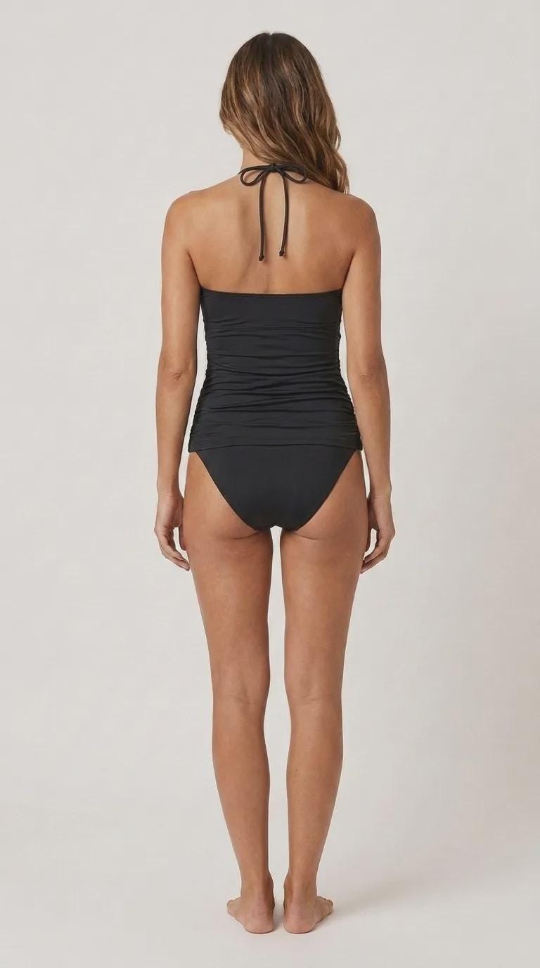 V-Neck Adjustable Halter Tankini | Split Two-Piece Halter Retro Swimsuit | Black