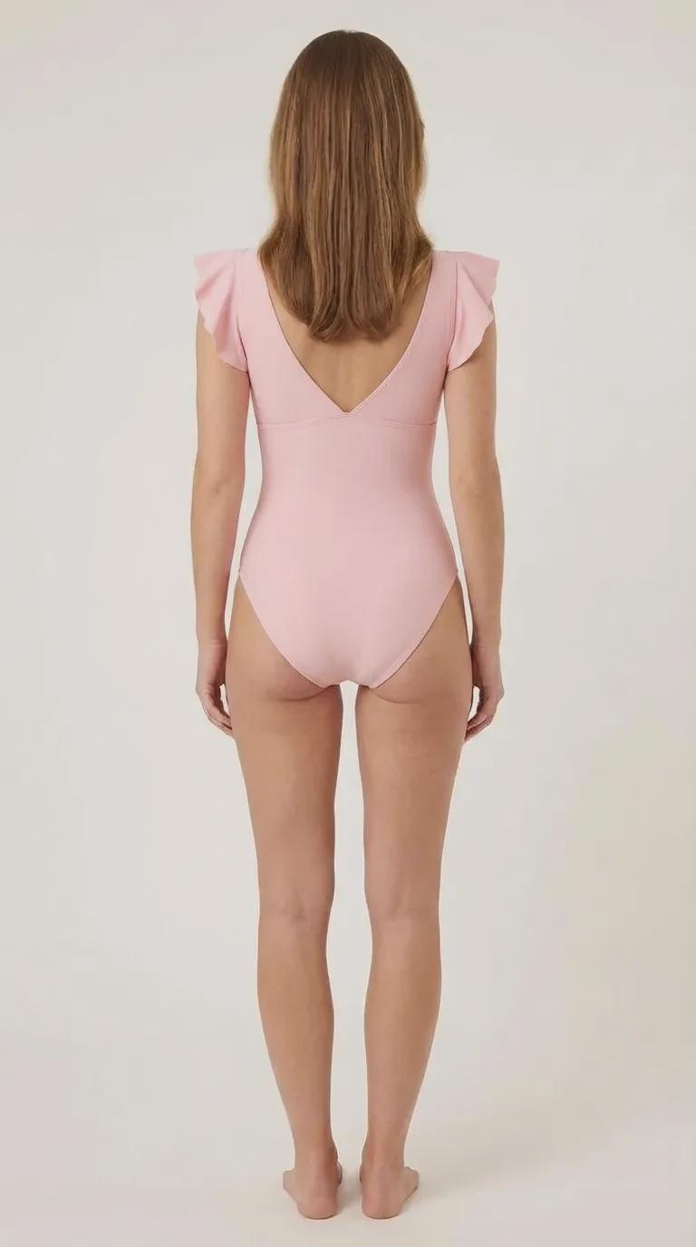 Coquette Romantic Vintage-Inspired Twist-Front V-Neck Ruffle One-Piece Retro Swimsuit, Padding & Tummy Control, Soft Colours