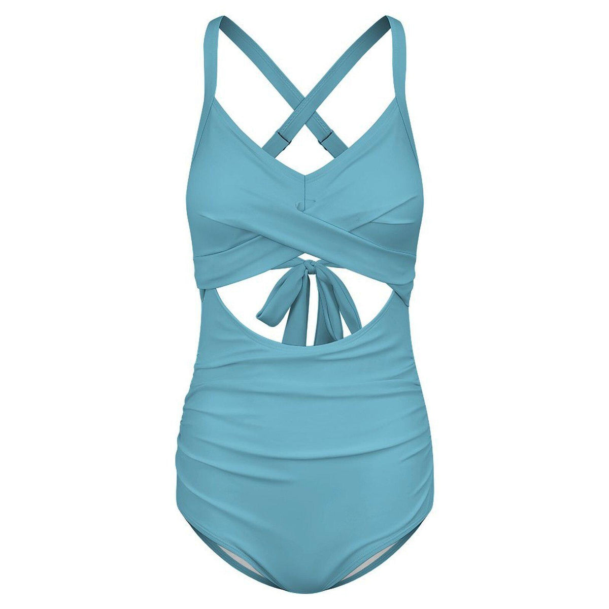 Azure Blue Cut-Out One-Piece Swimsuit, Lace-Up Back & Ruching, Pin-Up Vibes