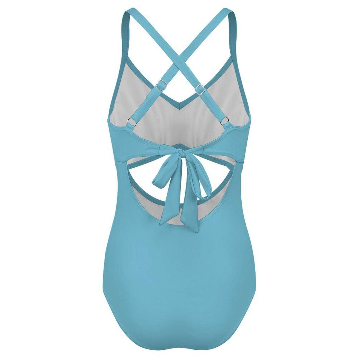 Azure Blue Cut-Out One-Piece Swimsuit, Lace-Up Back & Ruching, Pin-Up Vibes