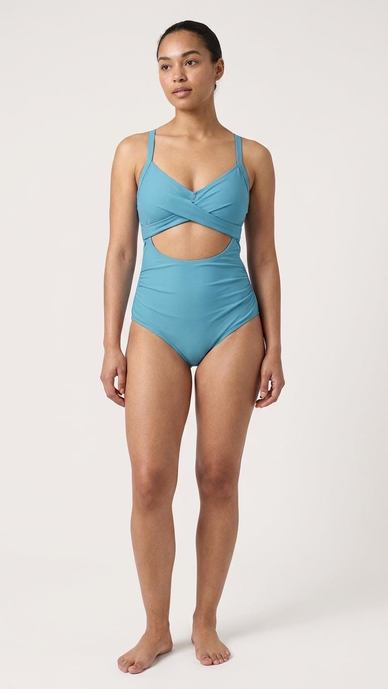 Azure Blue Cut-Out One-Piece Swimsuit, Lace-Up Back & Ruching, Pin-Up Vibes