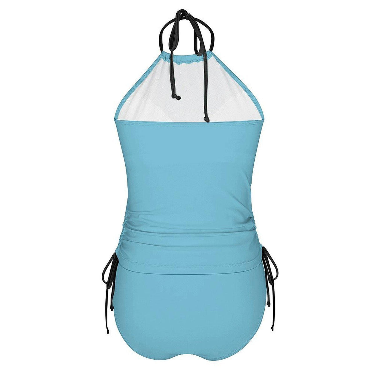 Stylish Halterneck Tankini – Azure Blue Two-Piece Swimsuit with Side Drawstrings, Flattering & Comfortable