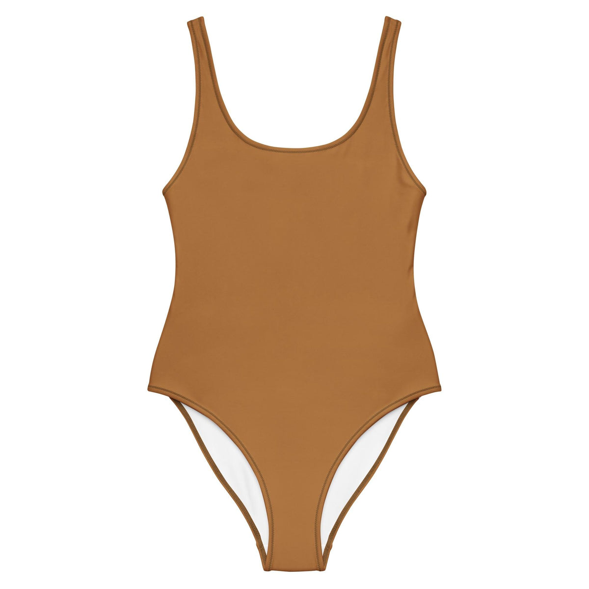 Caramel Brown One-Piece Swimsuit, Classic Tank Bathing Suit