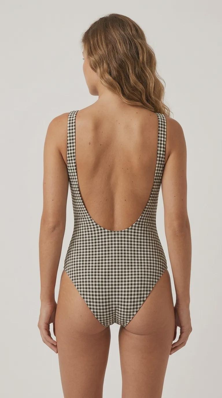 Gingham One-Piece Swimsuit – Retro Black and White Bathing Suit