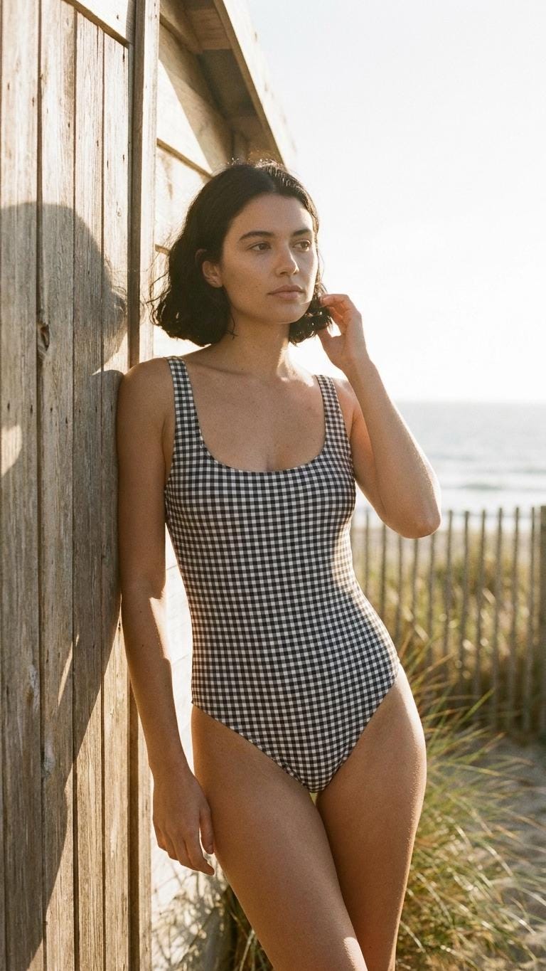Gingham One-Piece Swimsuit – Retro Black and White Bathing Suit