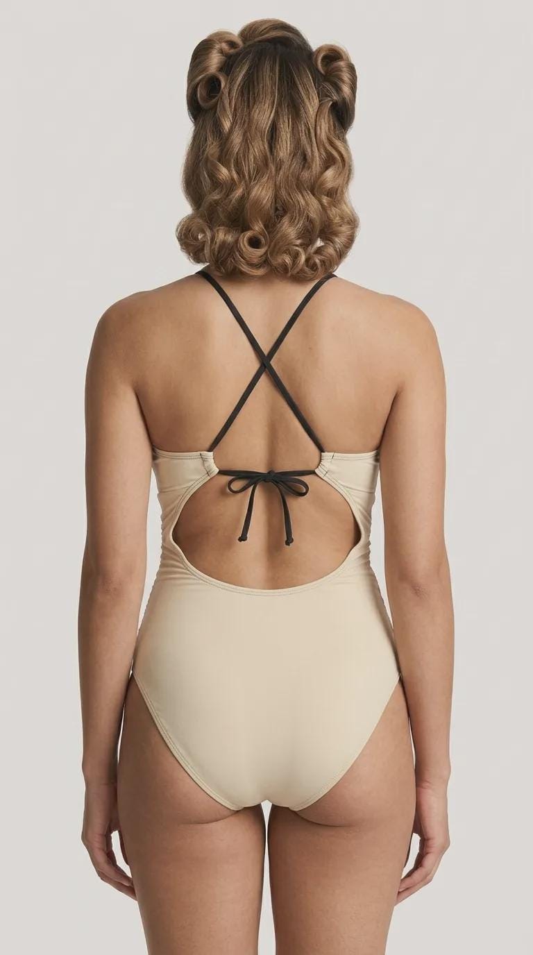 Halter Keyhole Cutout One-Piece Swimsuit, Lace-Up Back & Tummy Control, Vanilla Cream