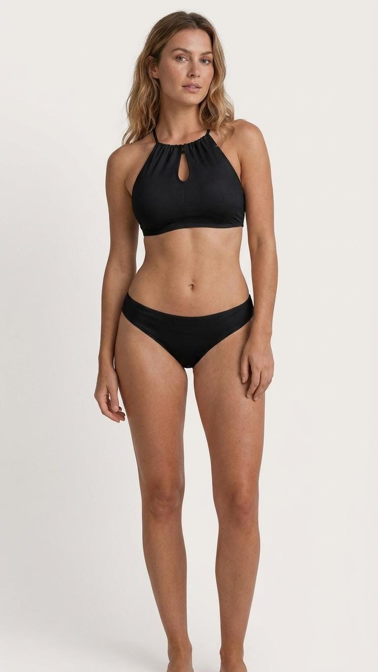 Halter Adjustable Keyhole Cut-Out Bikini Set with Lace-Up Back | Black