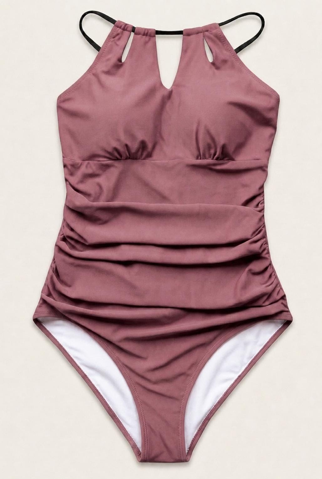Halter Keyhole Cut-Out One-Piece Swimsuit, Lace-Up Back & Tummy Control, Retro Purple and Other Colours
