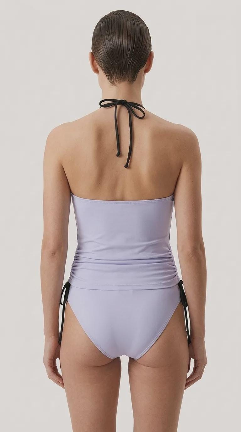 Retro Soft Blue or Pink Tankini – Surfer Two-Piece Swimsuit, Halterneck Drawstring, Flattering Fit