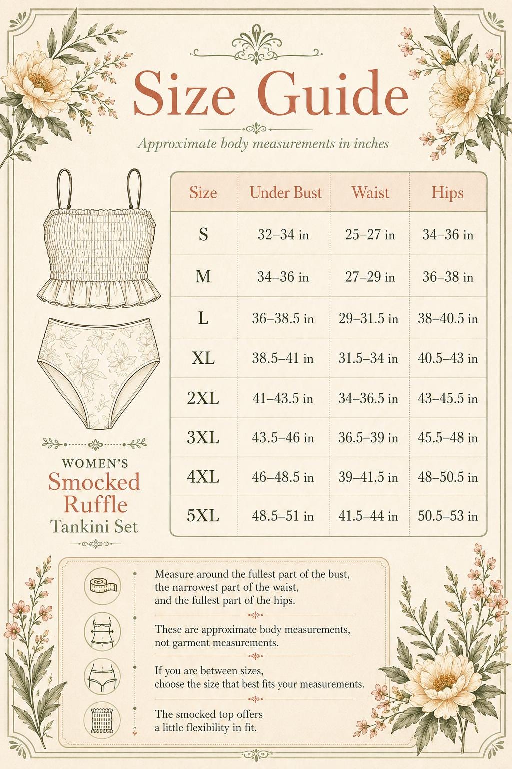 Retro Smocked Bikini Set with Ruffle | Vintage-Inspired Crop Tankini Swimsuit | Two-Tone Old Rose & Tobacco
