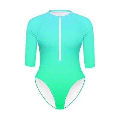 Lightweight Lagoon Gradient Lightweight Swimsuit, Zip Front, High Leg, Rash Guard - Unlined