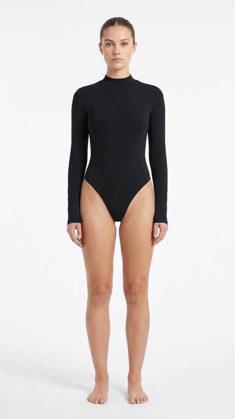 Black Long Sleeve Swimsuit – High Neck, Cut-Out Back, Thumbholes, High-Leg One Piece
