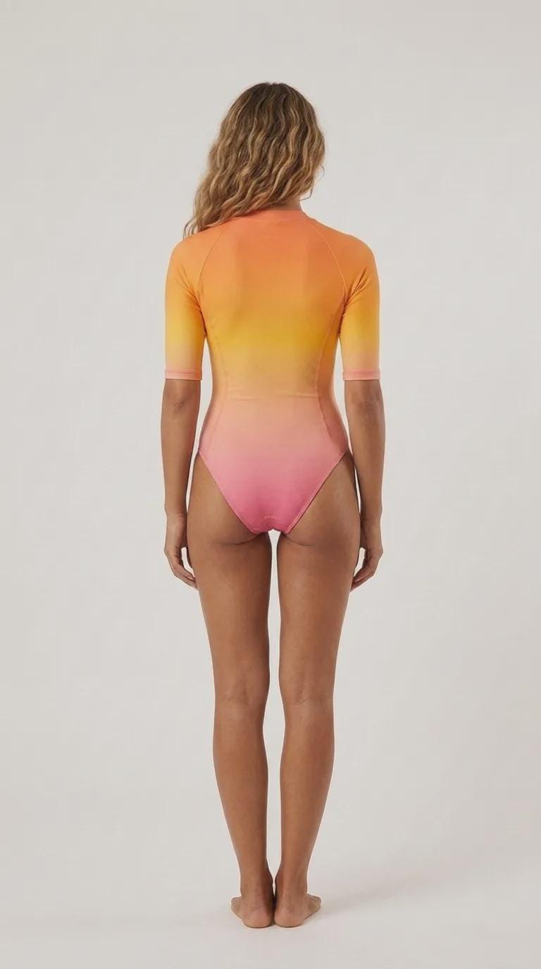 Sunset Gradient Zip Front Rash Guard Swimsuit, High Leg One-Piece