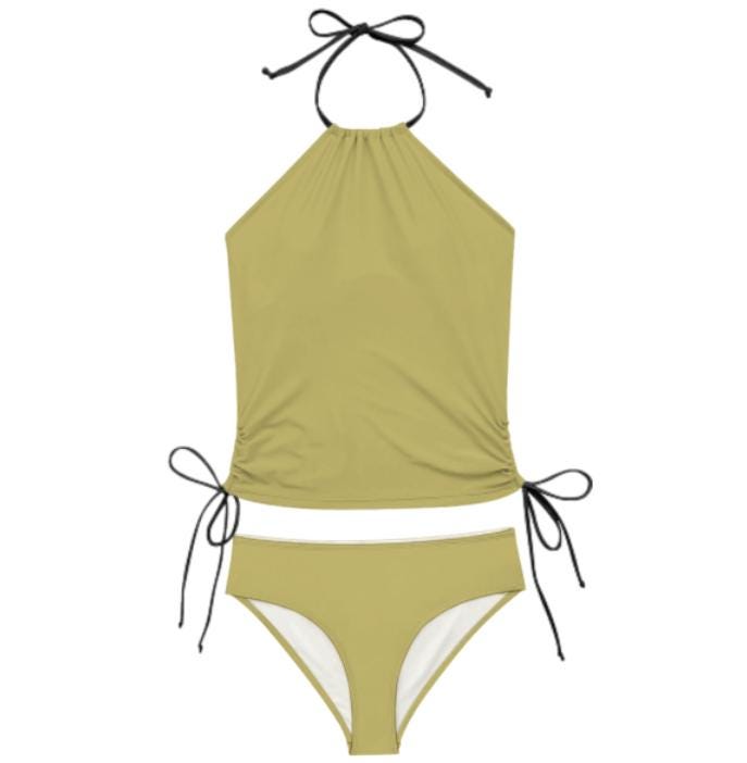 Stylish Halterneck Tankini – Dusty OliveTwo-Piece Swimsuit with Side Drawstrings, Flattering & Comfortable