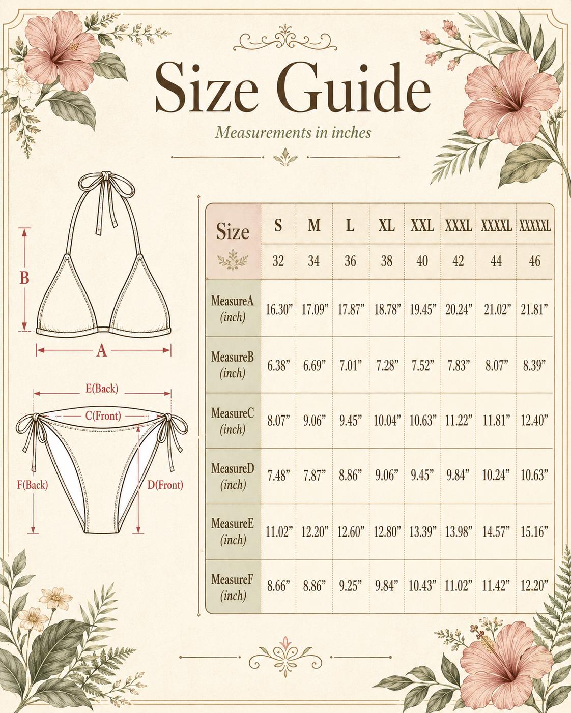 Retro Hawaii Floral Bikini – Surf-Style Hibiscus Print, White Trim, 70s Beach Vibes (S–5XL)