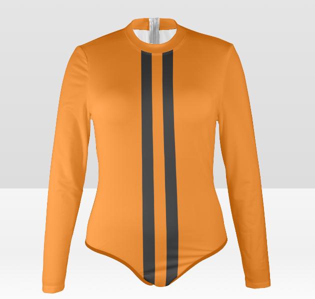 Seventies Mod-Style Long-Sleeve One-Piece Swimsuit - Back Zipper - Lightweight - Soft Chest Pads - Orange Styles