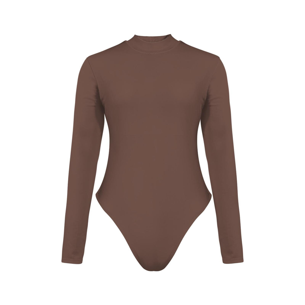 Mocha Chocolate Brown Long Sleeve Surf Swimsuit, Low Back & Thumbholes – High Leg, Removable Padding
