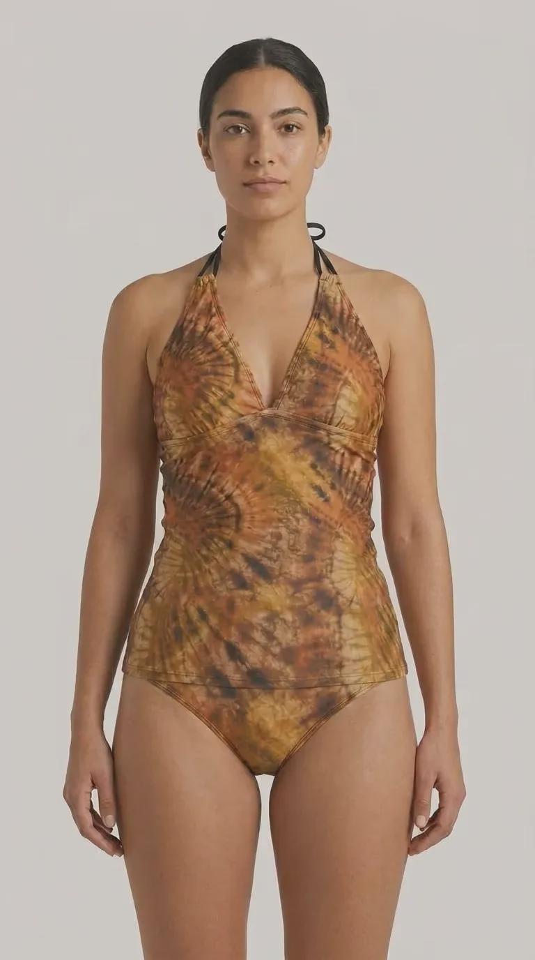 Boho Tie Dye Halter Tankini Swimsuit | V-Neck Two-Piece Swimwear