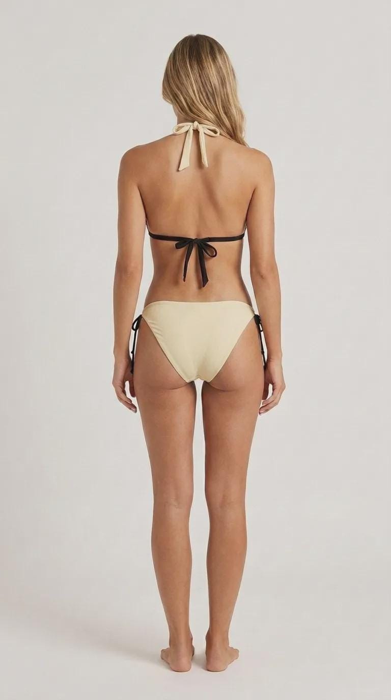 Buttermilk Triangle Bikini Set – Retro Festival Swimwear with Halter Top – Retro Beach Style