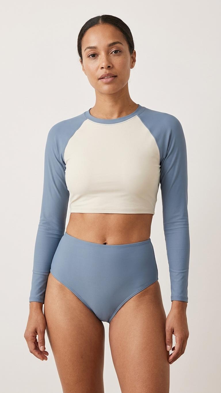 Retro Classic Sporty Two-Tone Two-Piece Swimsuit | Blue