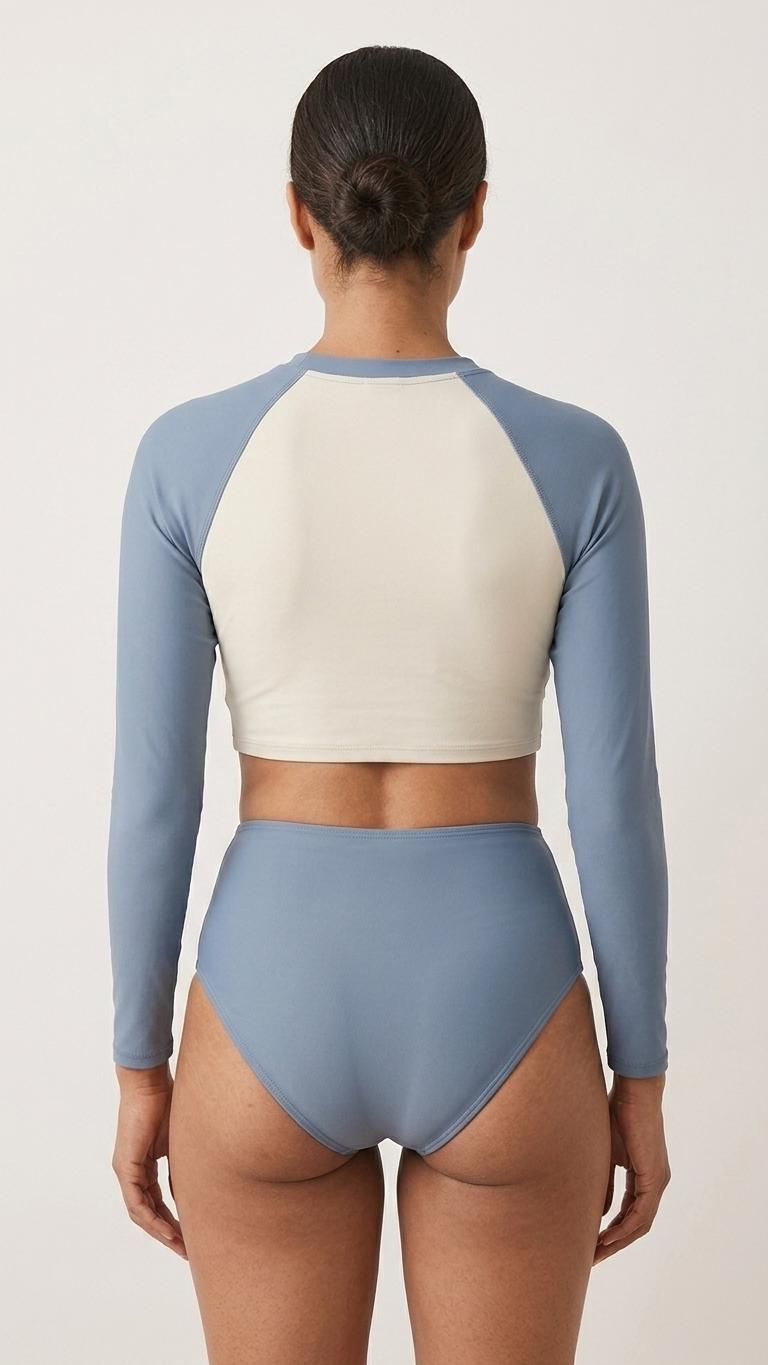 Retro Classic Sporty Two-Tone Two-Piece Swimsuit | Blue