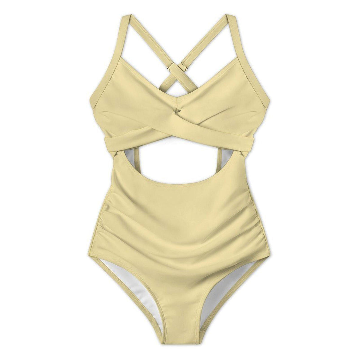 Buttermilk Cut-Out One-Piece Swimsuit, Lace-Up Back & Ruching, Pin-Up Vibes