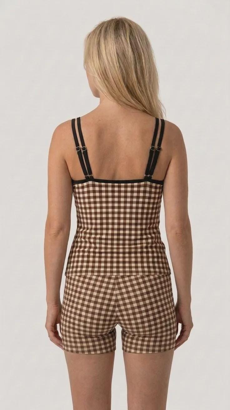 Retro Double Strap Tankini Set with Swim Shorts, Vintage-Inspired Swimwear