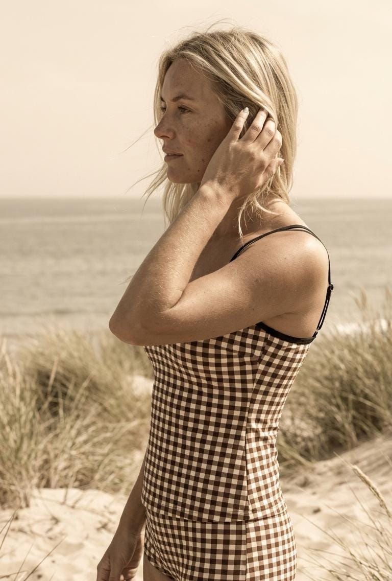 Retro Double Strap Tankini Set with Swim Shorts, Vintage-Inspired Swimwear