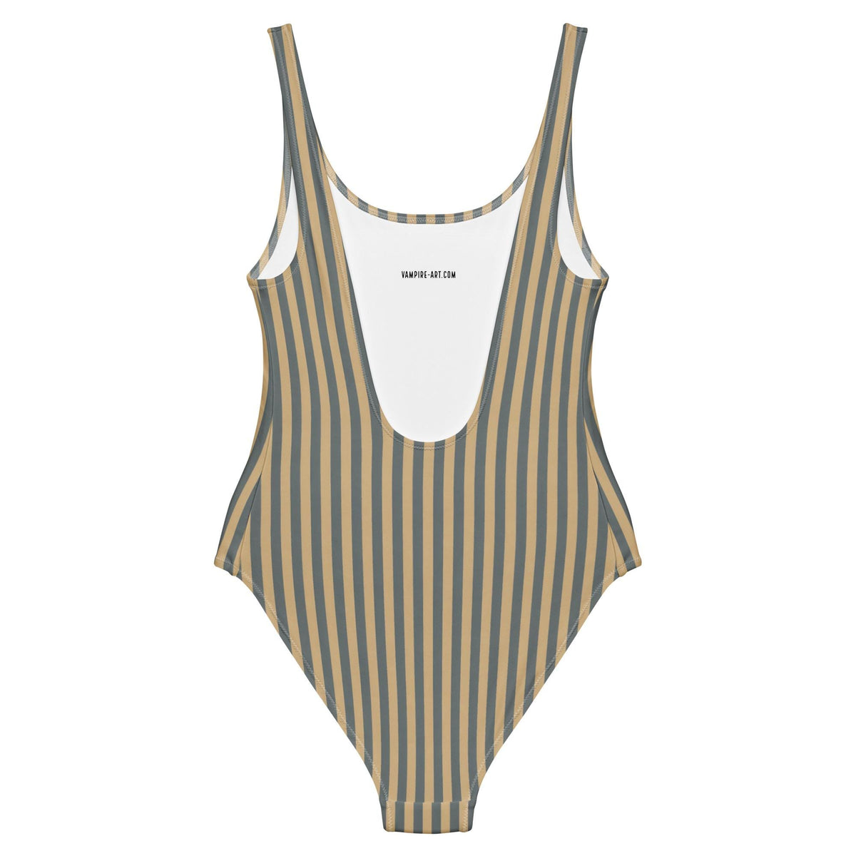 Vintage-Inspired Classic One-Piece Swimsuit, Nautical Bathing Suit, Low Scoop Back, Stripy Stone Blue
