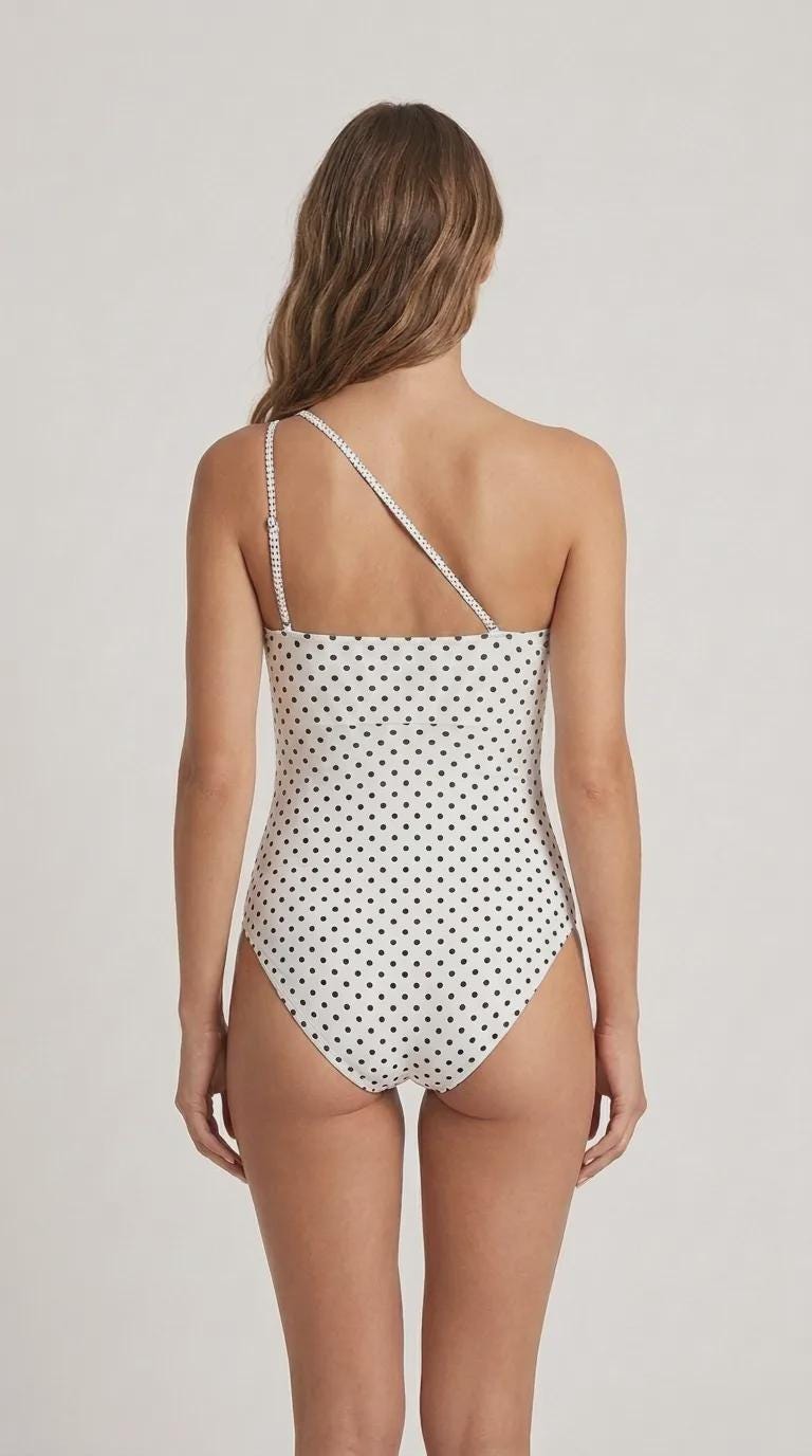 Retro One Shoulder Ruched Swimsuit with Keyhole Strap, Vintage-Inspired One-Piece, Delicate Polka-Dots
