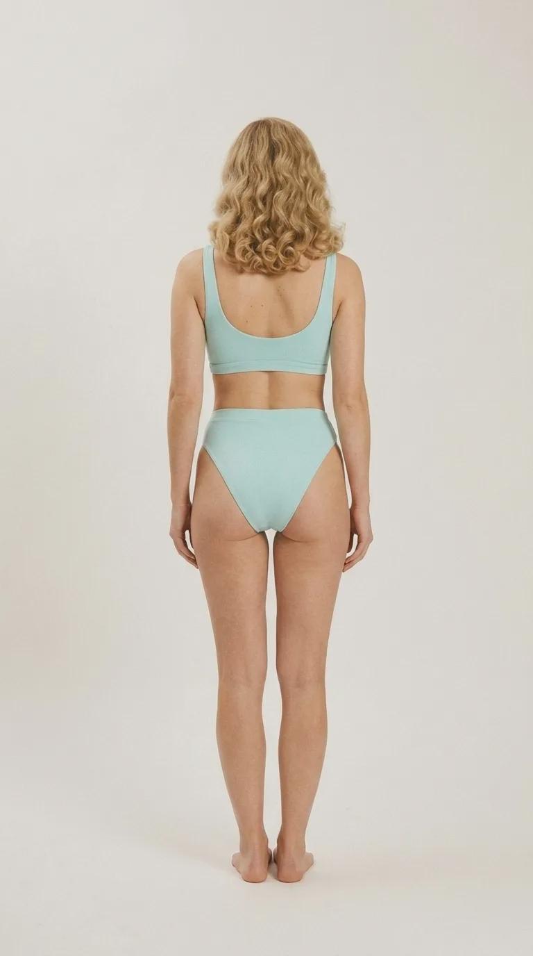 Blue Sporty Sexy Bikini – High-Waisted Swimsuit, Scoop-Neck Crop-Top, Flattering High-Leg