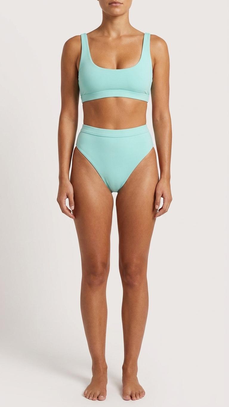 Blue Sporty Sexy Bikini – High-Waisted Swimsuit, Scoop-Neck Crop-Top, Flattering High-Leg