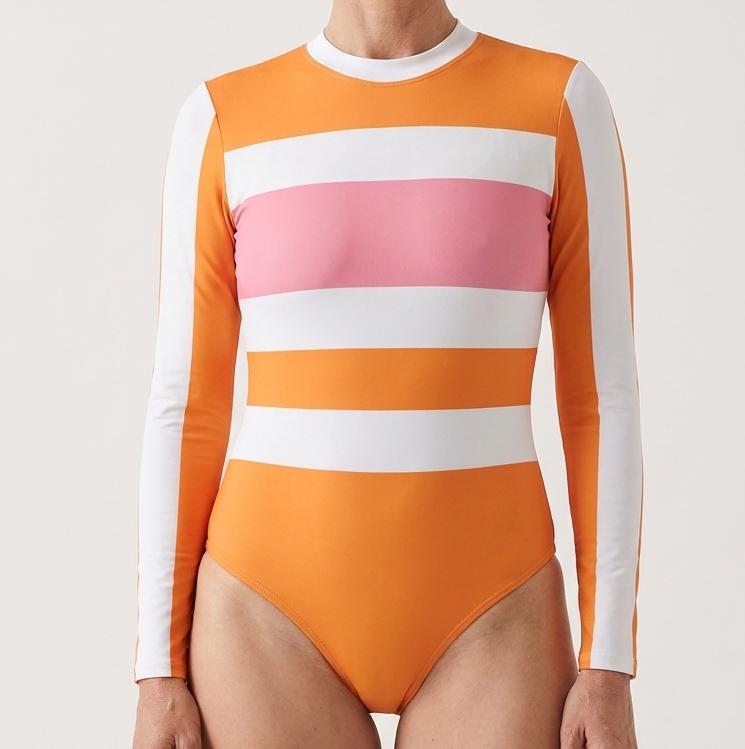Retro Long Sleeve One-Piece Swimsuit | Vintage Zipper Bathing Suit | Lightweight, Soft Chest Pads