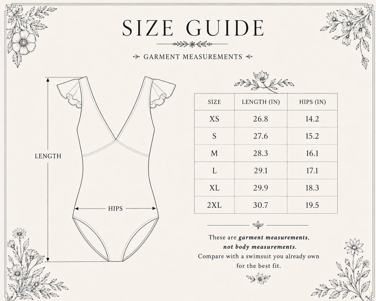 Retro Deep V-Neck Ruffle Sleeve One-Piece Swimsuit, Grunge Goth Florals, Lace & Roses Print