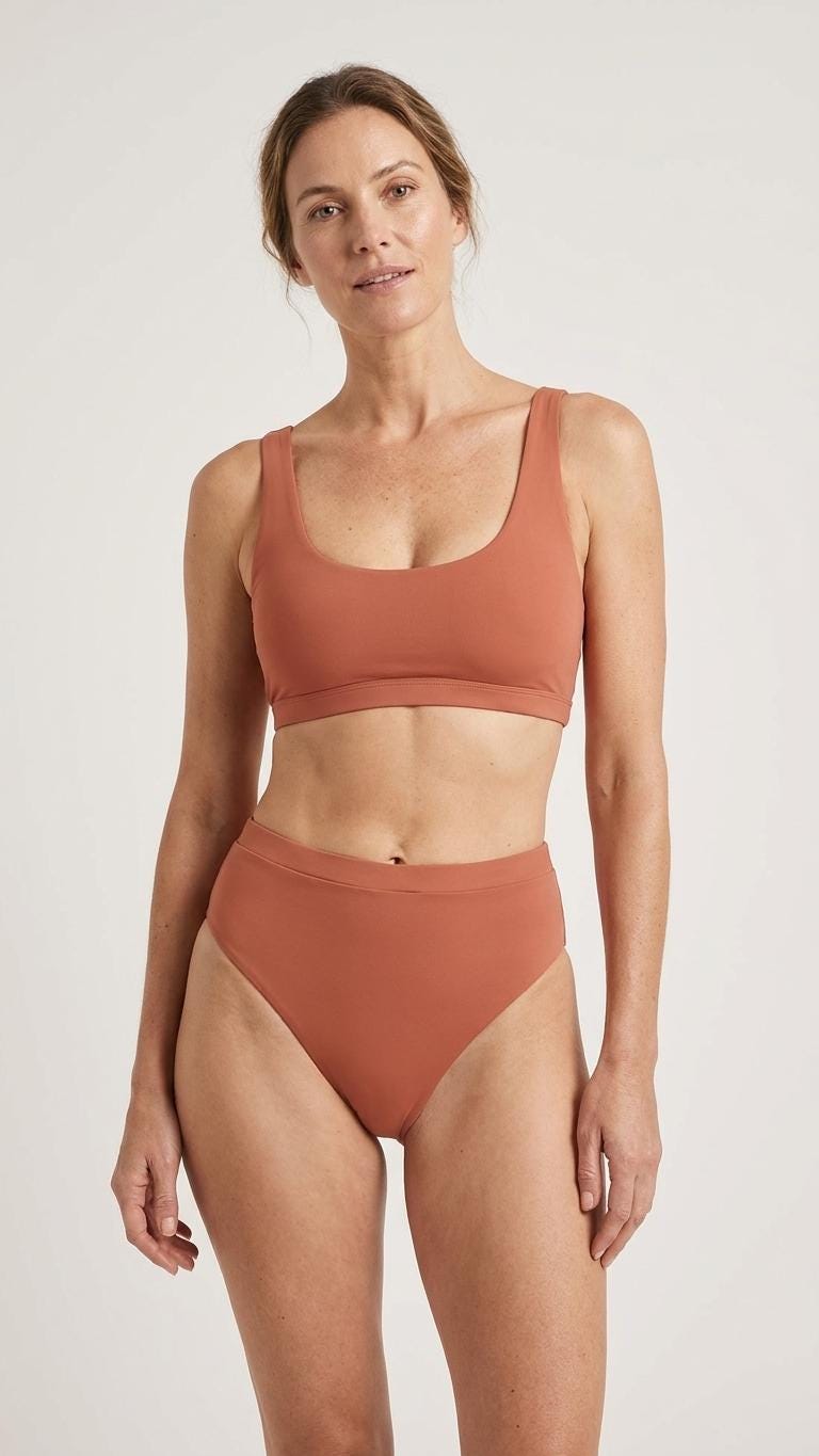 Terracotta Sporty Sexy Bikini – High-Waisted Swimsuit, Scoop-Neck Crop-Top, Flattering High-Leg