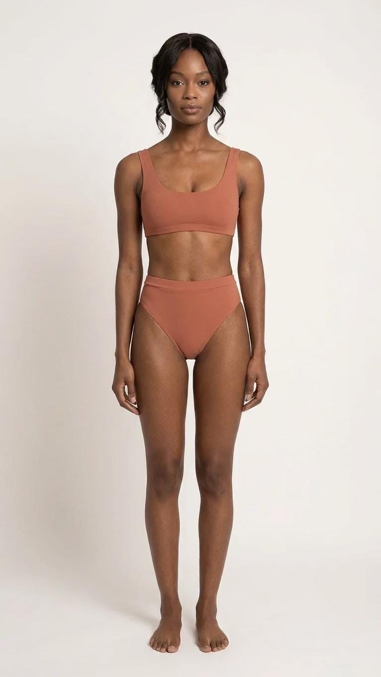 Terracotta Sporty Sexy Bikini – High-Waisted Swimsuit, Scoop-Neck Crop-Top, Flattering High-Leg