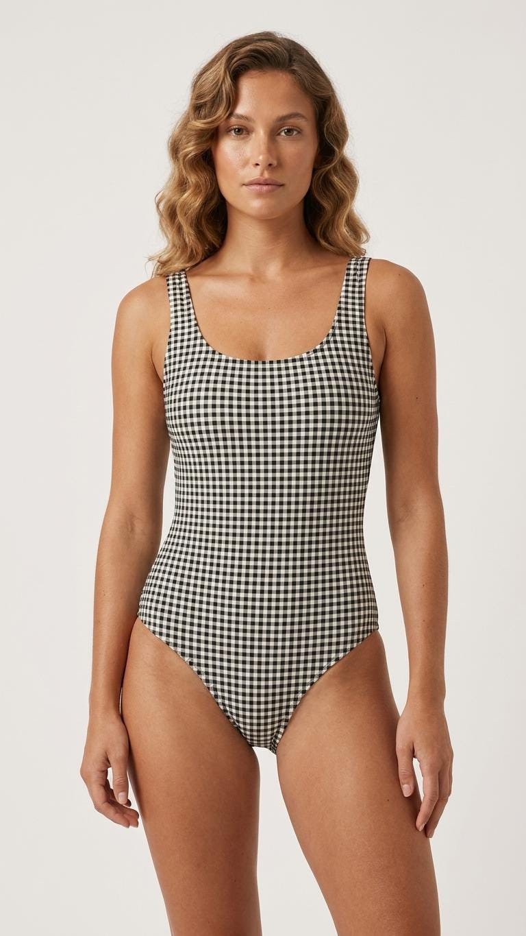 Gingham One-Piece Swimsuit – Retro Black and White Bathing Suit
