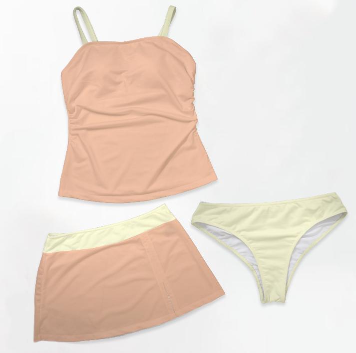 Blush Pink and Cream Retro Tankini Skirt 3-Piece Swim Set
