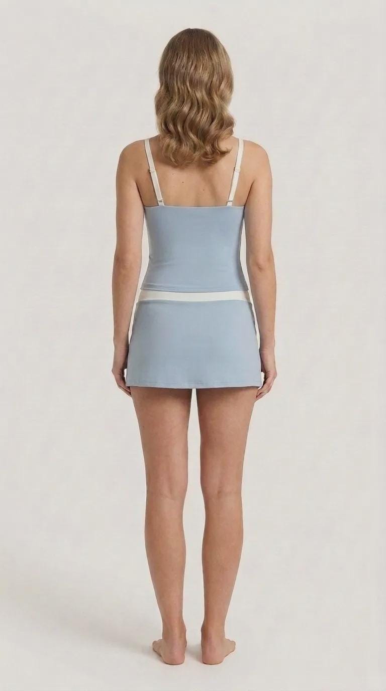 French Blue and White Retro Tankini Skirt 3-Piece Swim Set