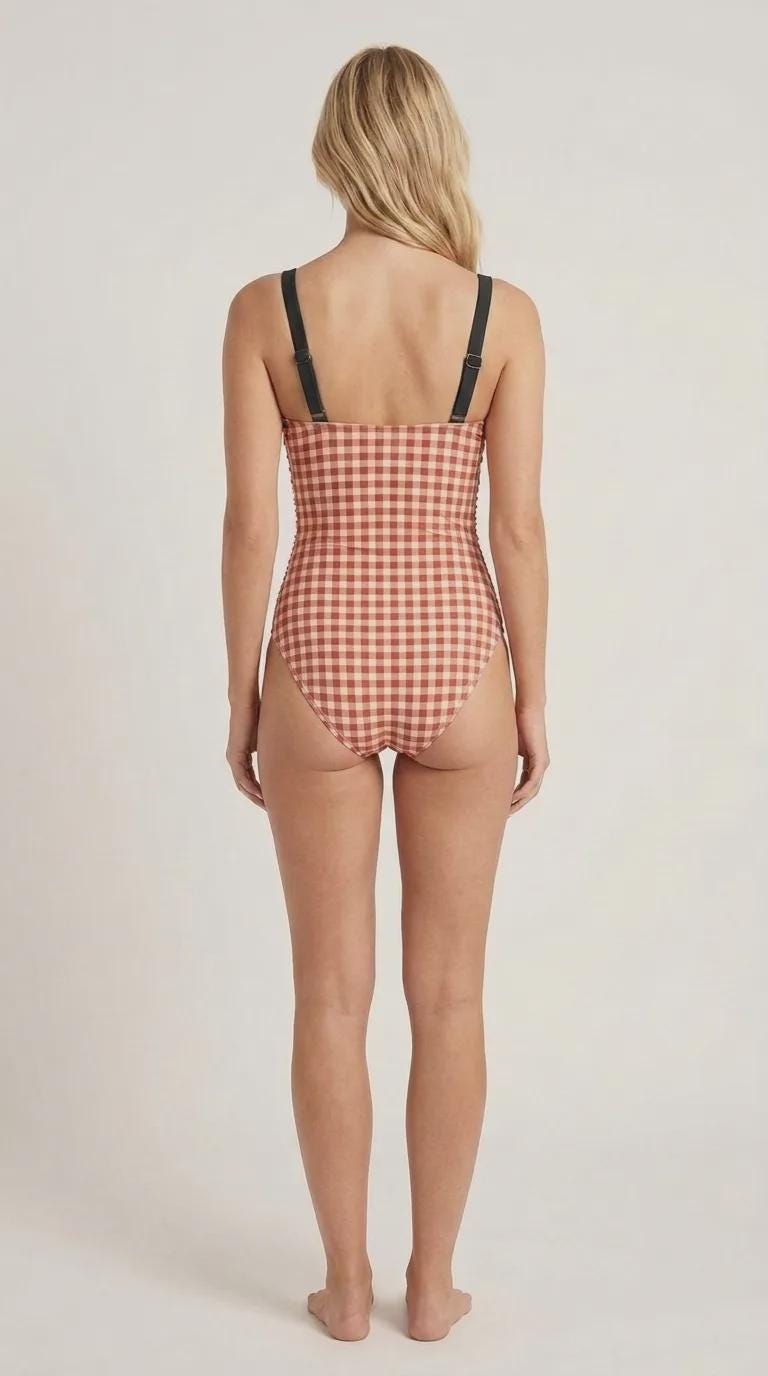 Coquette Vintage Pin-Up Gingham Checker One-Piece Swimsuit, Red & Other Colours