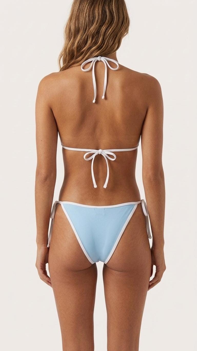 Sky Blue White Trim Bikini – Adjustable Triangle Top, Side Tie Bottom (S-5XL)