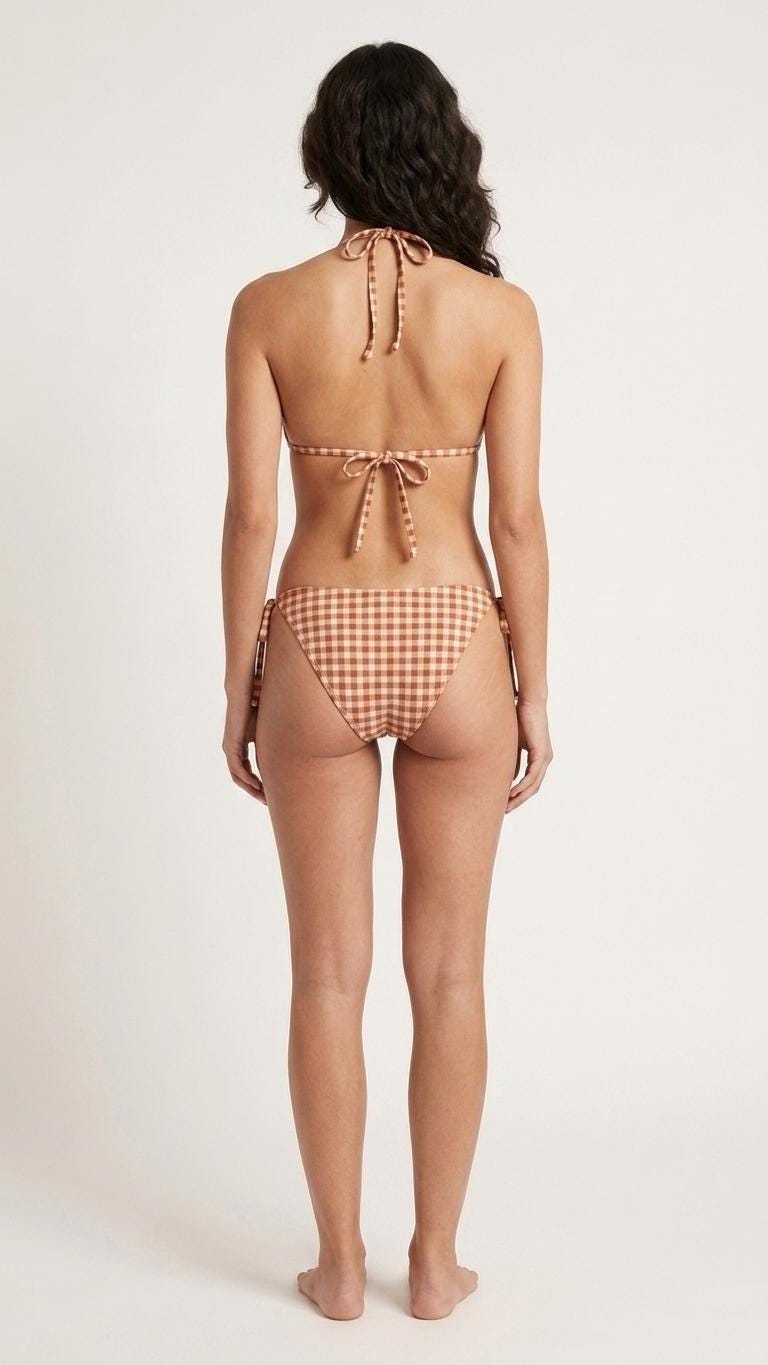 Retro Red Gingham Triangle Bikini Set, Removable Pads, Adjustable Halter String Tie-Up Swimsuit