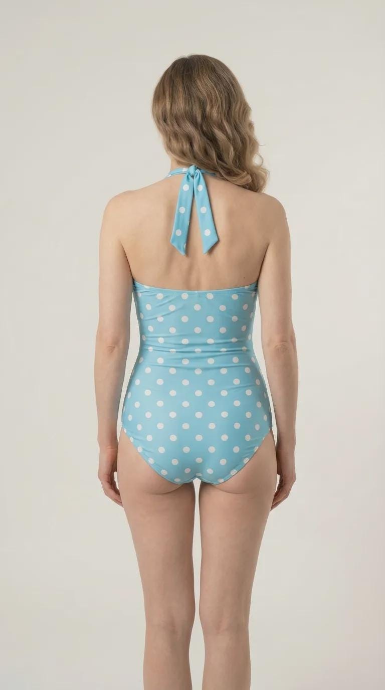 Retro Azure Blue Polka Dot Sweetheart One-Piece Swimsuit, 50s Pin Up, Padding & Tummy Control