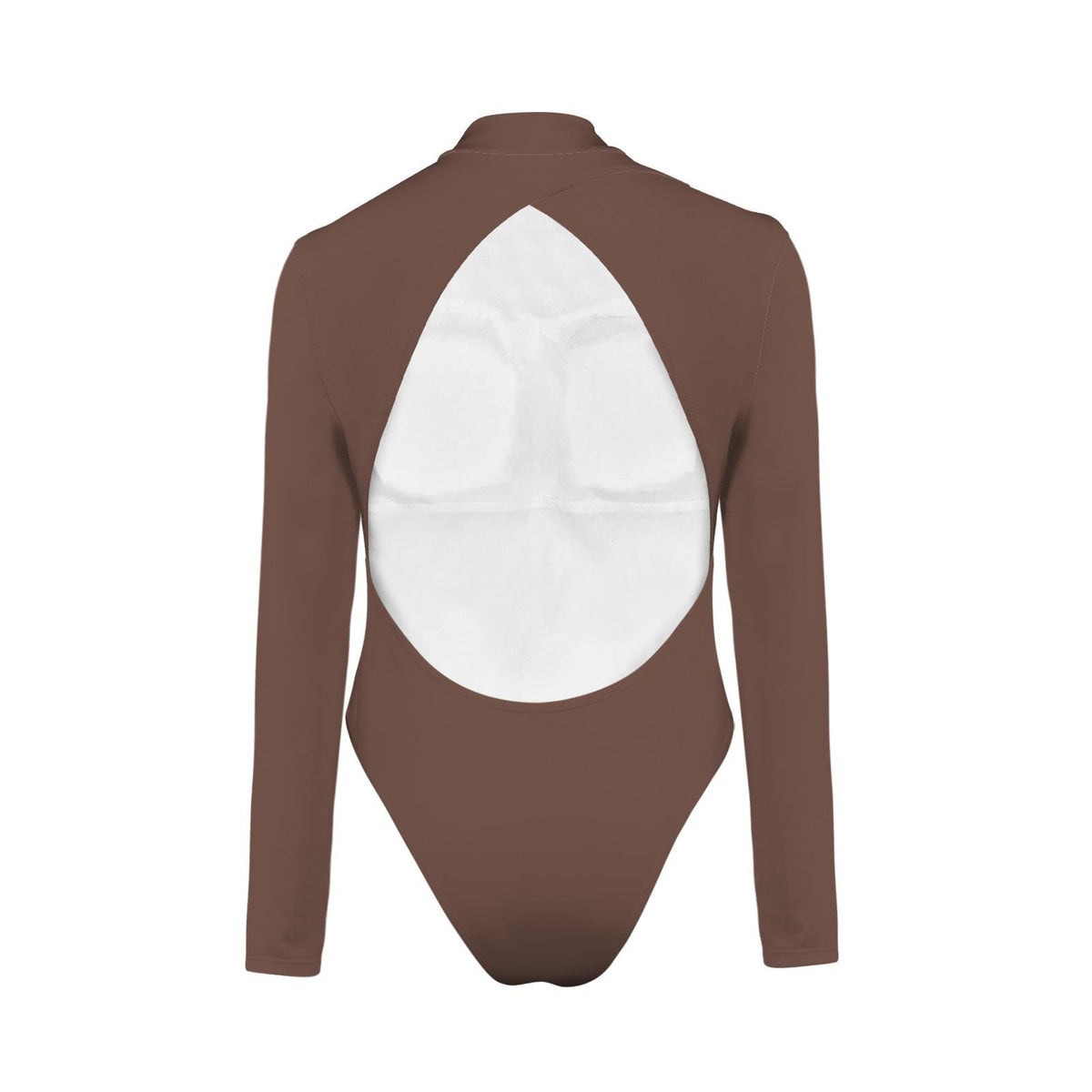 Mocha Chocolate Brown Long Sleeve Surf Swimsuit, Low Back & Thumbholes – High Leg, Removable Padding