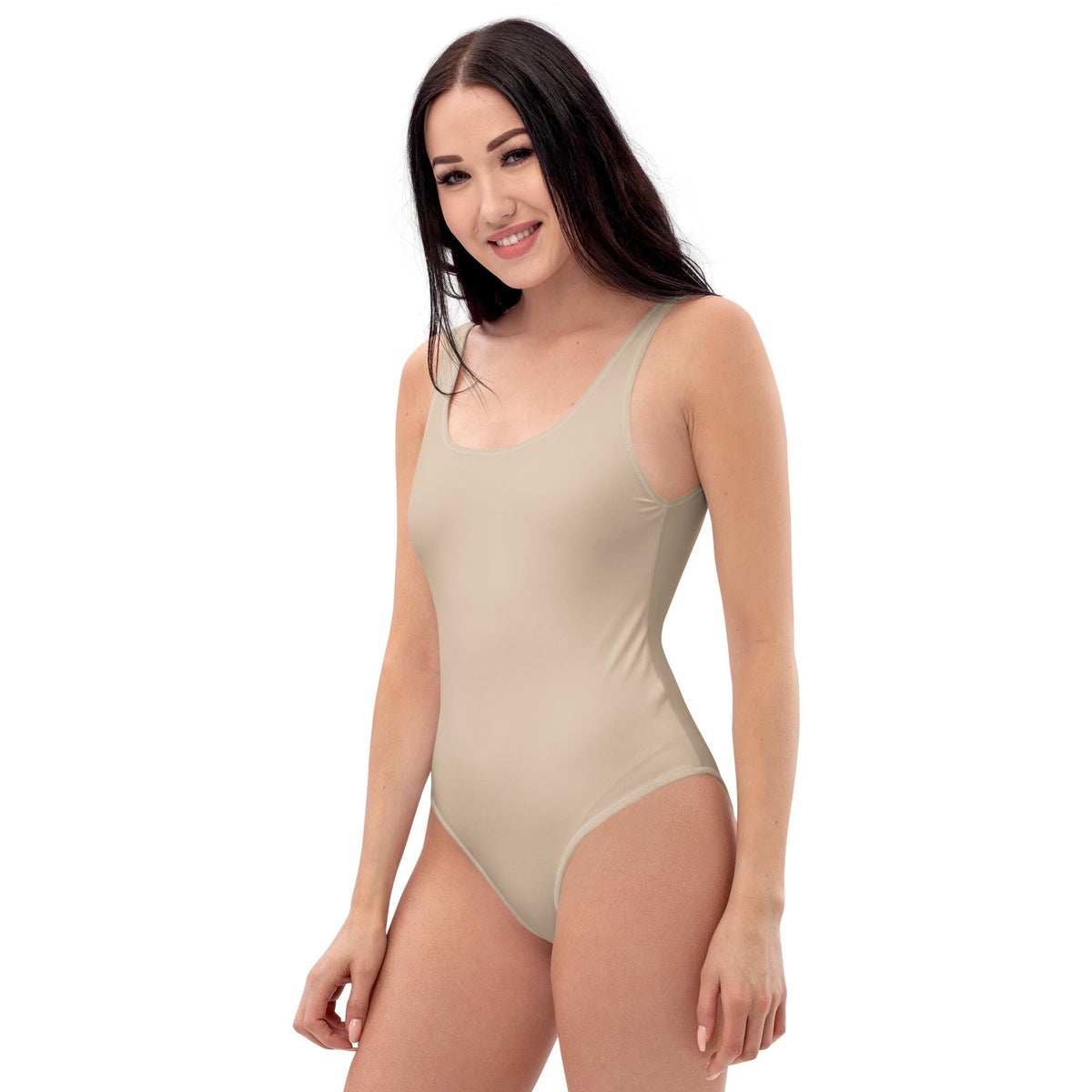 Nude Backless One-Piece Swimsuit, Soft Beige Classic Active Flattering XS-3XL