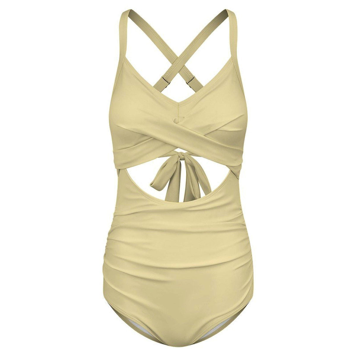 Buttermilk Cut-Out One-Piece Swimsuit, Lace-Up Back & Ruching, Pin-Up Vibes