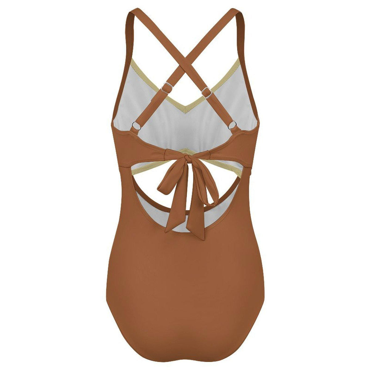 Buttermilk and Brown Cut-Out One-Piece Swimsuit, Lace-Up Back & Ruching, Pin-Up Vibes